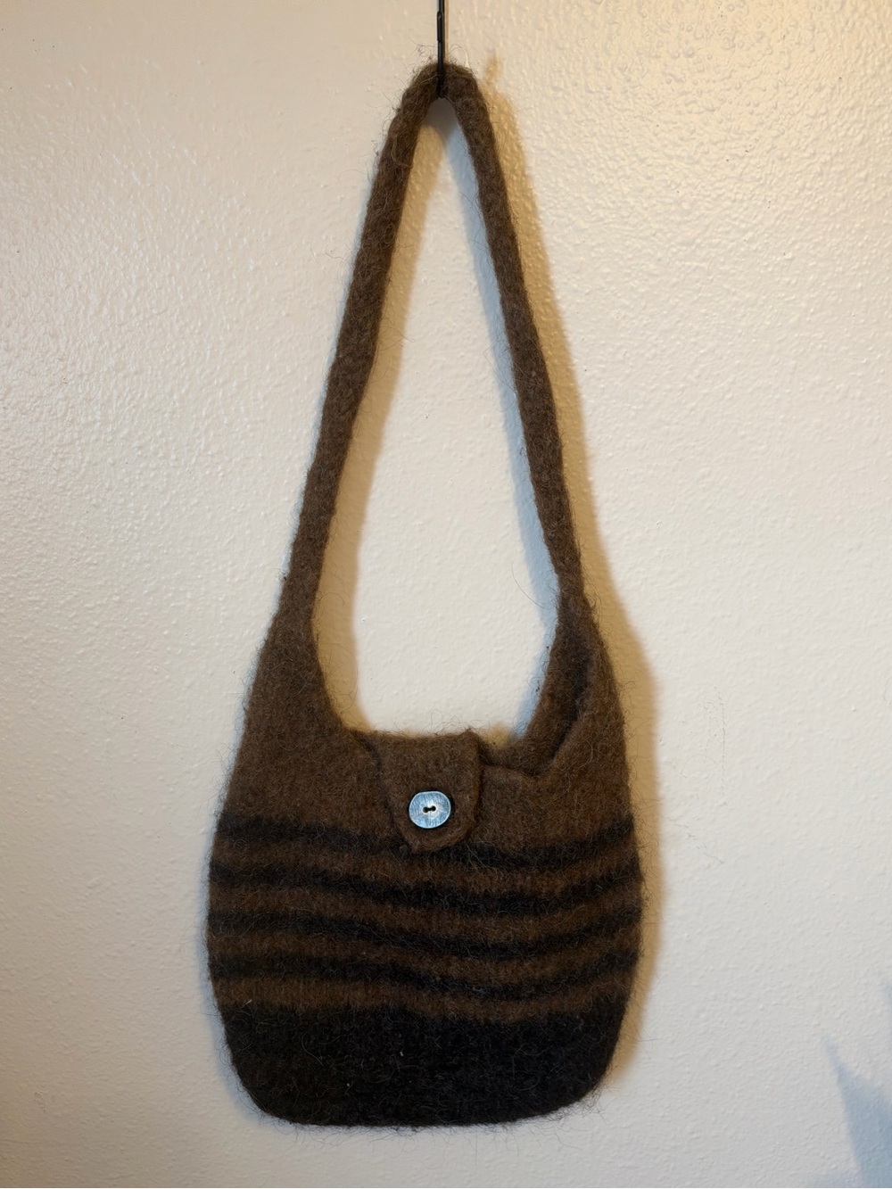 Felted Striped Brown & Black Wool Shoulder Bag
